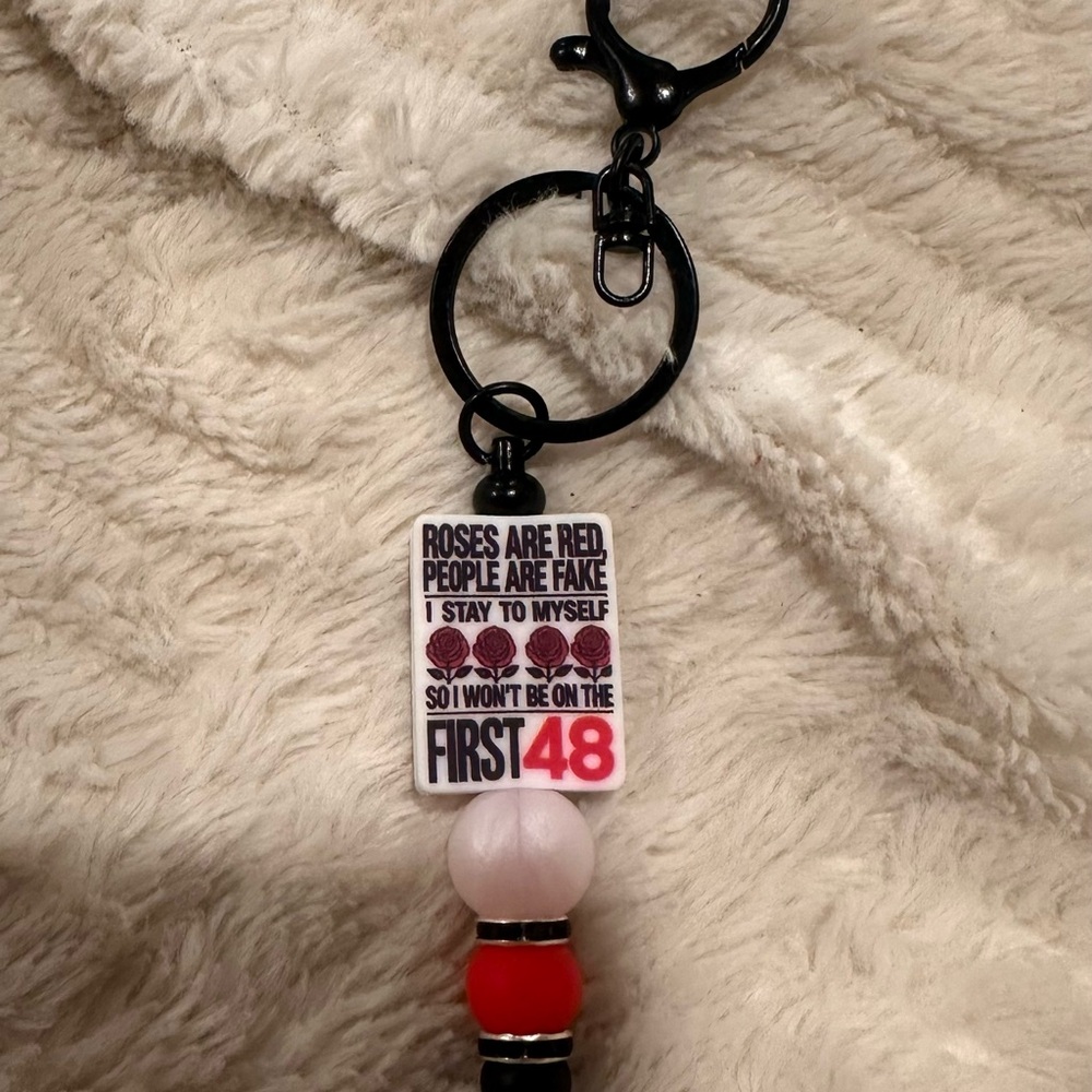 Novelty Keychain with Red & Pink Beads